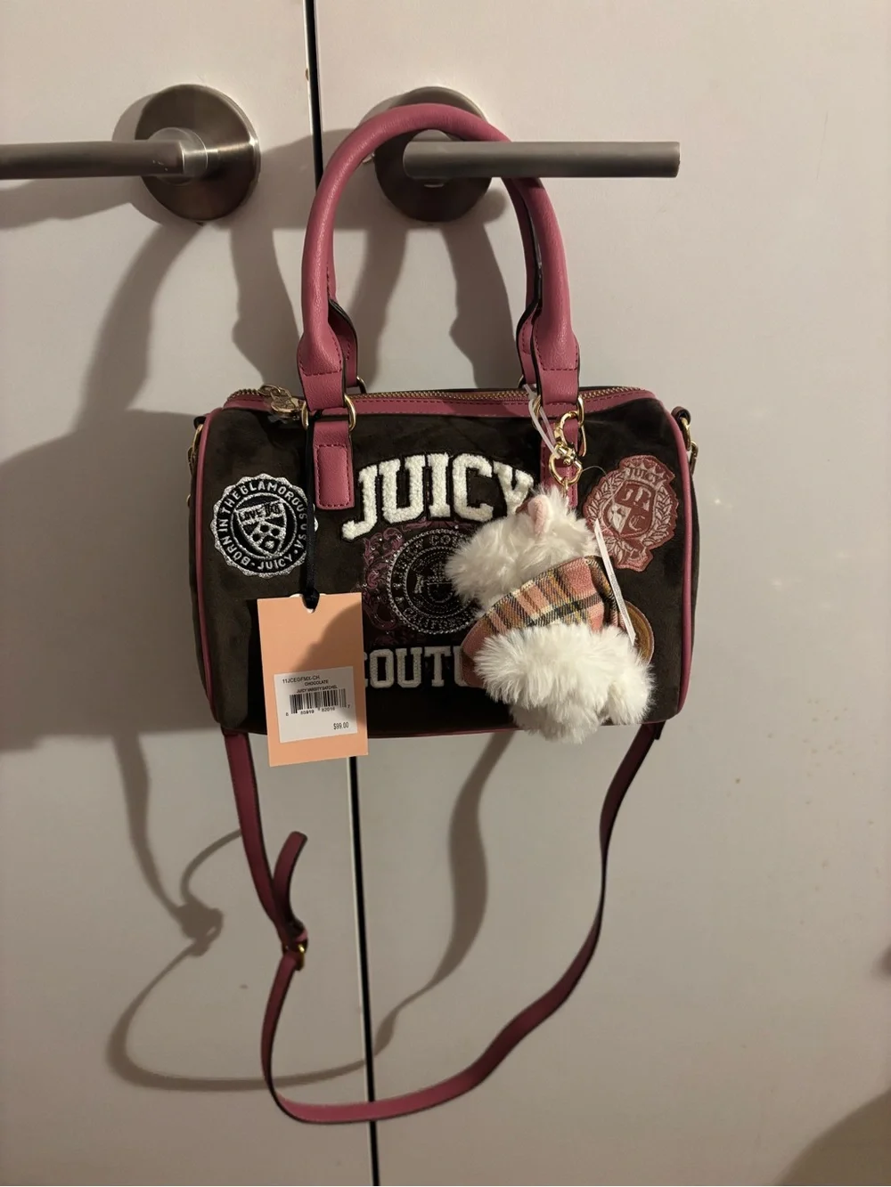 Juicy Couture varsity satchel color is chocolate Accent Logo Satchel